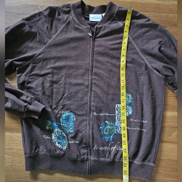 Alfred Dunner Brown Long Sleeve Full Zip Relax Back Graphics Women's Size 14 - Picture 5 of 9